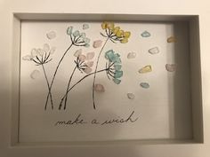 a white frame with flowers and words on it that says make a wish in black ink