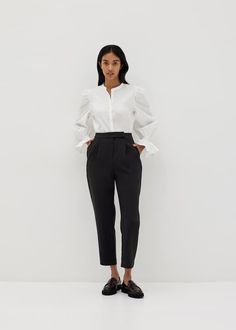 Haidyn Tailored Peg Leg Pants Classic Cotton Bottoms For Day Out, Chic Tapered Leg Pants For Daywear, Elegant Tapered Long Pants, Elegant Pants With Elastic Waistband For Day Out, Straight Pants With Belt Loops For Day Out, High-waisted Pants With Belt Loops For Day Out, Day Out High-waisted Pants With Belt Loops, Fall Day Out Pants With Belt Loops, Chic Straight Pants For Daywear