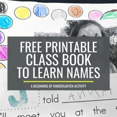 a book with the title free printable class book to learn names, and an image of