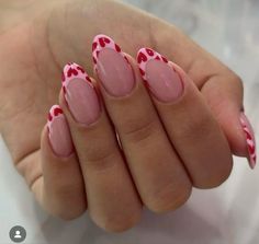 Red And Pink Nails Short, Cow Nails, February Nails, Short Acrylic Nails Designs, Girls Nails, Heart Nails, Dream Nails