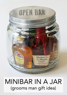 minibar in a jar grooms man gift idea for him or her with free printable label