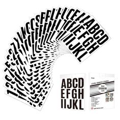 an assortment of black and white stickers with the words abc, fghkl