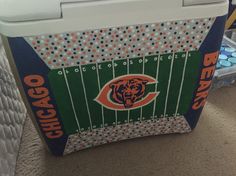 an chicago bears cooler sitting on the floor