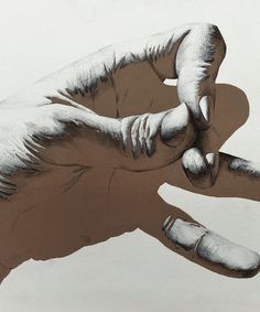 a drawing of a hand holding something in it's right hand and the other hand reaching out