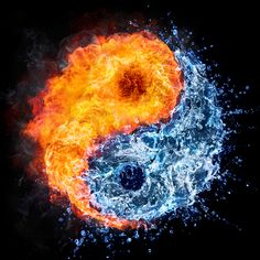 a fire and water yin - yang symbol is shown in the middle of an image