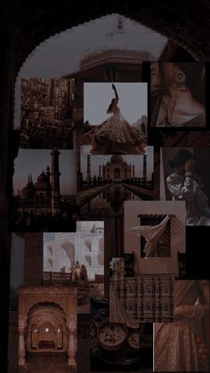 a collage of pictures with people and buildings