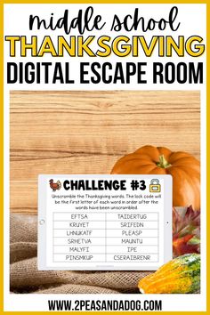 the middle school thanksgiving digital escape room is filled with pumpkins and other fall items