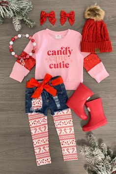 "Candy Cane Cutie" Legging & Short Set | Sparkle In Pink Candy Cane Pattern, Candy Cane Cutie, Pink Long Sleeve Top, Sparkle In Pink, Chloe Clothing, Trendy Christmas Outfits, Girlie Girl, Kids Christmas Outfits, Baby Girl Shower Gifts