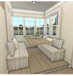 a computer rendering of a living room with couches and tables