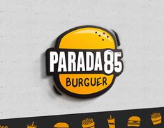 the logo for parada's burgers is shown on a white background with black and yellow lettering