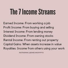 a pink poster with the words,'the 7 income streams'in black and white