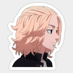 an anime character with long blonde hair and black eyes, looking to the side sticker