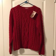 Real 100% Scottish Wool Purchased In The United Kingdom Made In A Red Cable Knit Pattern Red Cable Knit Sweater, Cable Knit Pattern, Red Knit Sweater, Knit Pattern, Cable Knit Sweater, Knit Patterns, Colorful Sweaters, Cable Knit, Knit Sweater