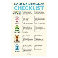 the home maintenance checklist is shown in blue and white