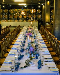 a long table is set up with place settings