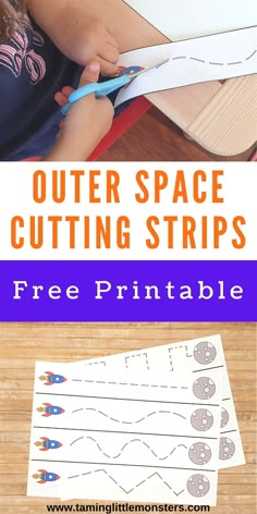 the outer space cutting strips printable worksheet for kids to do with paper