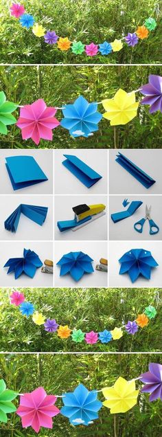 the screenshot shows how to make origami flowers with scissors and paper straws