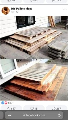 the steps are made out of wood and have been placed on top of each other