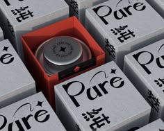 a red box sitting on top of some type of letters with chinese characters in the background