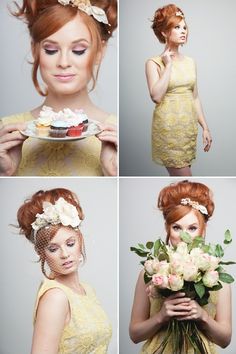 Tea Party Bridal Shower Ideas, Modern Tea Party, Bridal Makeup For Brunettes, Kitchen Bridal Shower, Monique Lhuillier Bridal, Vintage Sundress, 60s Hair, Tea Party Bridal, Modeling Poses