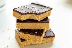 three peanut butter bars stacked on top of each other