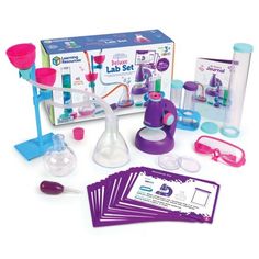 an assortment of science kits including beakles, flasks and test tubes