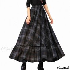 Olivia Mark - Sophisticated Black Checkered Midi Skirt with a Sweet Umbrella Design Cotton Dresses Online, Womens Long Skirt, Midi Skirt Pattern, Shop Dress, Elegante Casual, Long Skirts For Women, Outfit Trends, Dress Cotton, Looks Chic