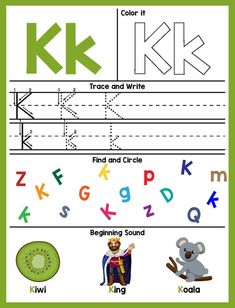 the letter k worksheet for children to learn how to write and draw letters