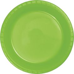 a neon green plastic plate on a white background