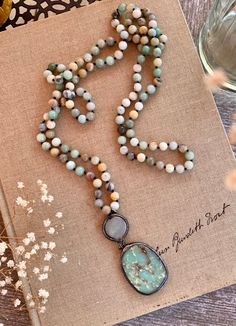 50 Long Hand Knotted Amazonite Stone Beads Necklace Pendant Woman Jewelry Gift - Etsy Sundance Style Jewelry, Stone Beads Necklace, Collar Hippie, Boho Jewelry Diy, Stone Bead Jewelry, Amazonite Jewelry, Diy Jewelry Necklace, Woman Jewelry, Amazonite Stone