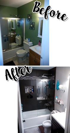 before and after pictures of a bathroom remodel