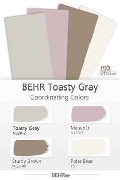 the behr tasty gray color is shown in four different shades, including beige and brown