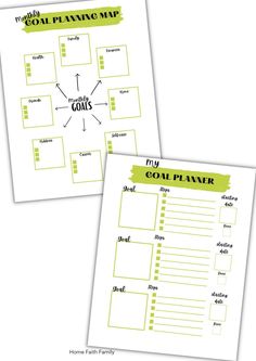 two printable goal plan sheets with green ink