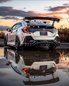 Honda Honda Civic Type R Fk8, Honda Sports Car, New Honda Civic, Honda Civic Turbo, Sunset Reflection