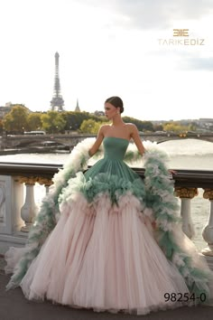 Tule Rok, Tarik Ediz, Gown Pattern, Tulle Ball Gown, Evening Dress Fashion, Fairytale Dress, Evening Dresses Elegant, Glam Dresses, Green And Pink