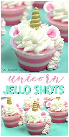 unicorn jello shots with pink and white frosting