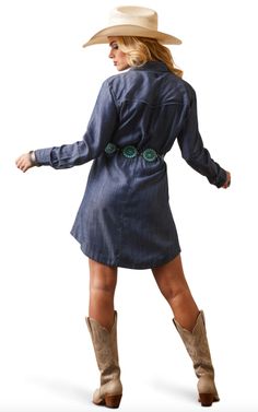 Jean Shirt Dress Outfit, Stylish Western Dresses, Dress With Cardigan Outfit, Country Western Dresses, Camp Dress, Nashville Outfit, Xmas Outfit, Western Dresses For Women, Western Store