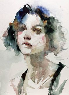 a watercolor painting of a woman's face