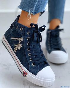 OrcaJump - Sleek Lace-Up Sneakers with Skeleton Zipper Accents – Casual Footwear Retro Fashion Women, Orthopedic Shoes, Retro Mode, Canvas Shoes Women, Flat Boots, Lace Up Heels, Canvas Sneakers, Shoes Trainers, Halle