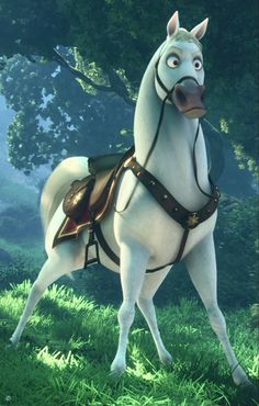 an animated horse is standing in the grass