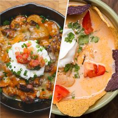 two pictures side by side, one with tortillas and the other with mexican food