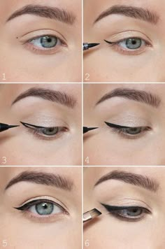 Winged Eyeliner Tricks, Step By Step Eyeliner, Tutorial Eyeliner, Eyeliner Tips, Perfect Winged Eyeliner, Bentuk Alis