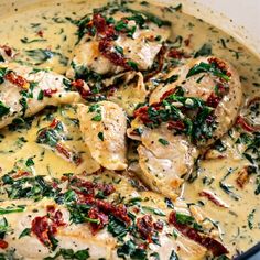 chicken with spinach and cheese in a white sauce