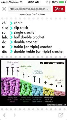 the instructions for crochet are displayed in this screenshoter's cell phone