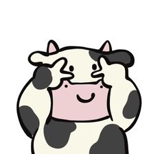 a black and white cow with a pink nose