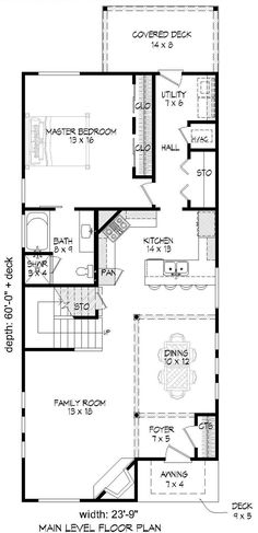 the floor plan for a two story house with an upstairs bedroom and living room area