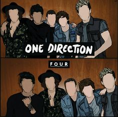 the band one direction is shown in three separate pictures, with text overlaying them