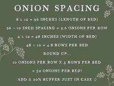 the instructions for how to make an onion spacing recipe on a green background with white flowers