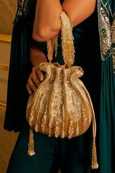 Shop for Lovetobag Nora Embellished Potli Online at Aza Fashions Vintage Evening Bags, Japanese Beads, Iridescent Crystal, Blouse Neck, Gold Handbags, Beaded Purses, Best Bags, Semi Precious Stones, Handbags Online