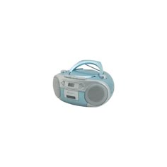 a small blue and white boombox on a white background